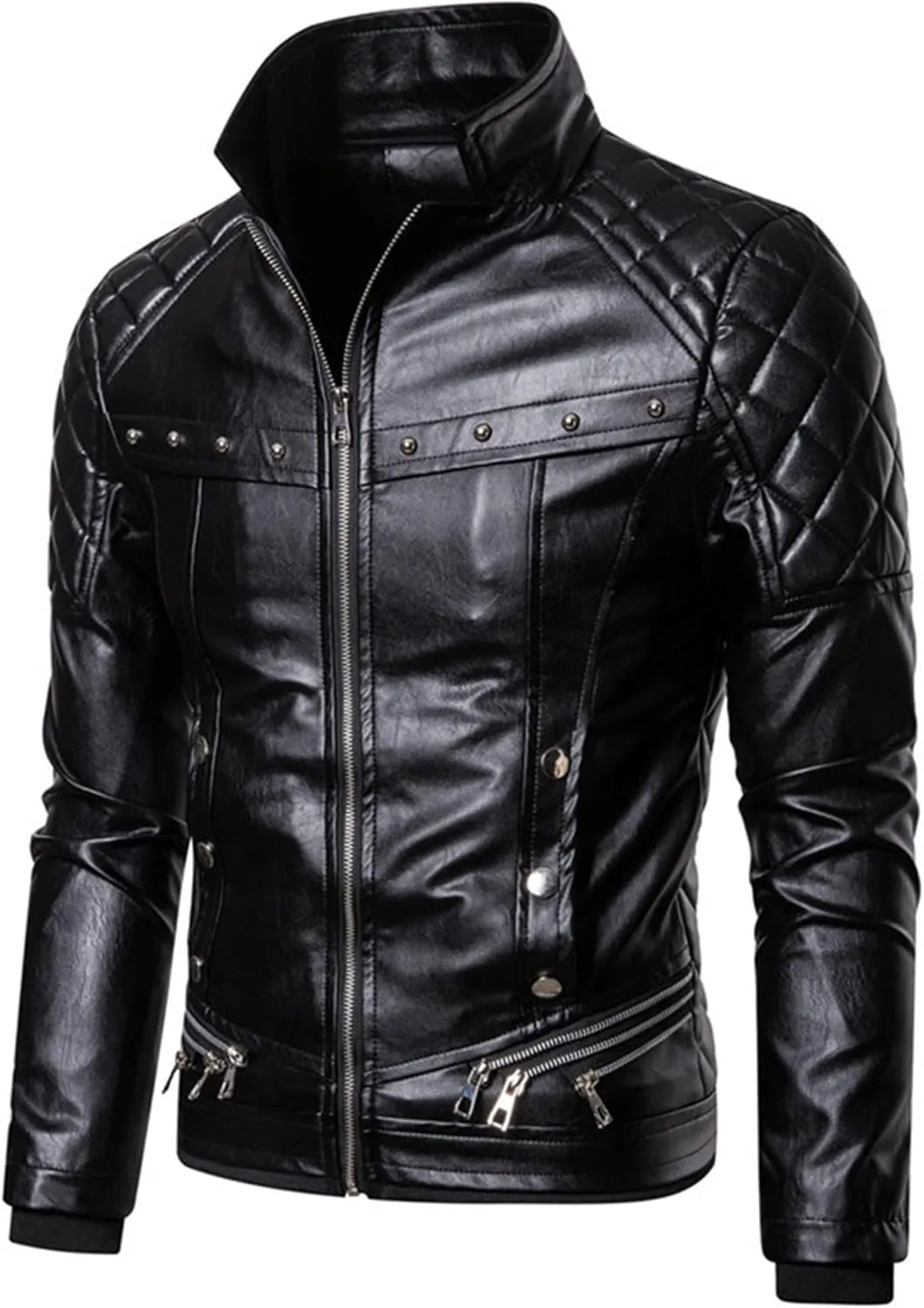 "Men's Removable Fur Collar Jacket Retro Leather Jacket Vintage Style Motorcycle Pocket Zipper Up Jacket "