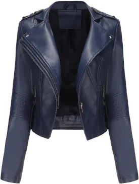 Sister Amy Women PU Leather Jacket Women Bomber Jacket Cropped Zipper Jacket Moto Coat