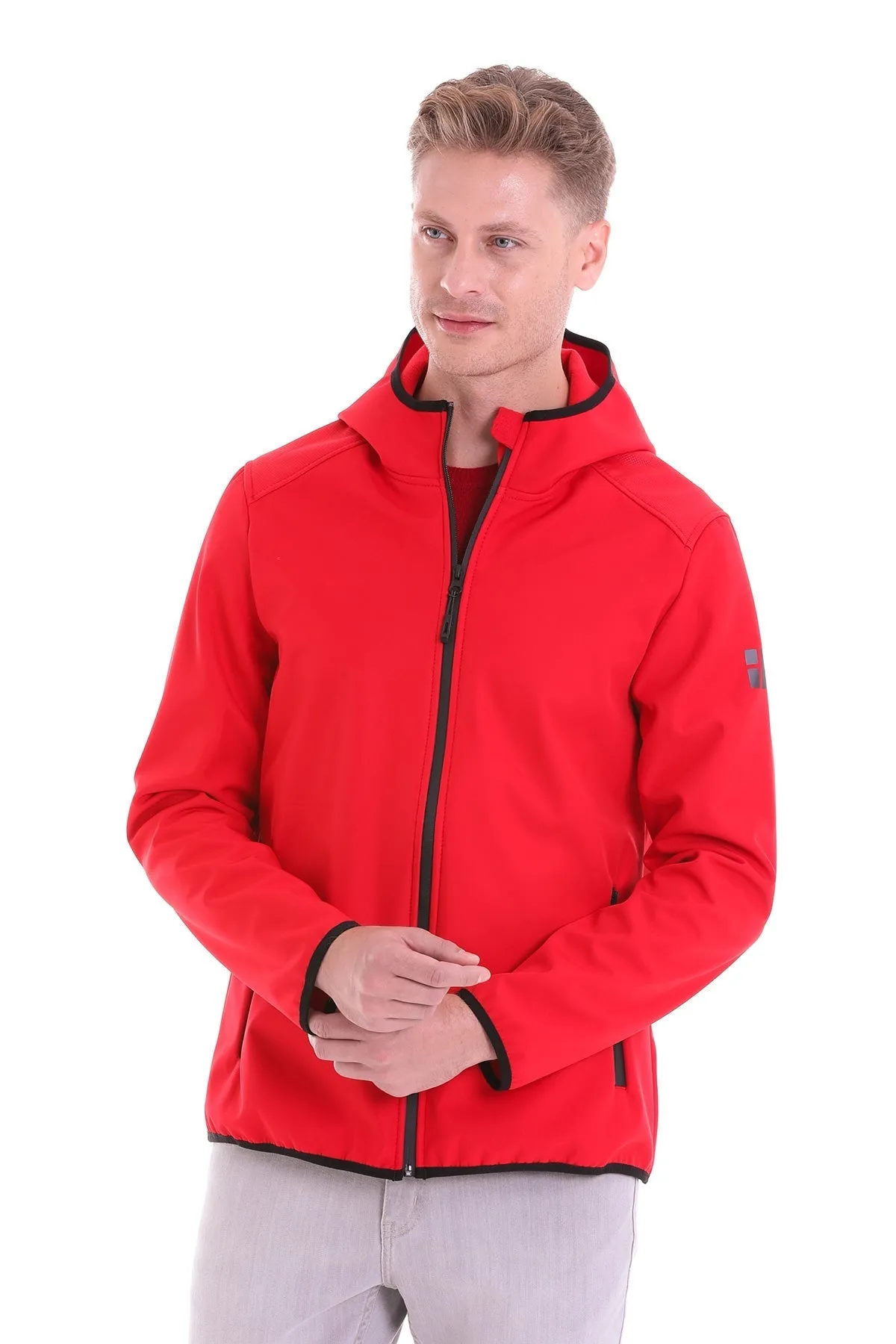 Slim Fit Fleece Apollo Hooded Navy Coat, Red