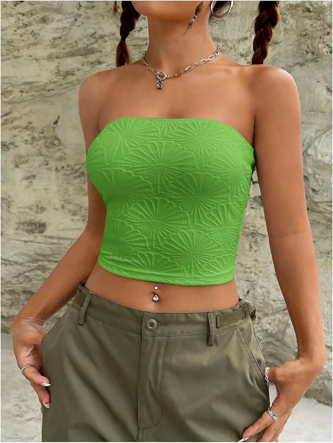 SOLY HUX Women's Y2k Tube Crop Top Strapless Sleeveless Bandeau Tops