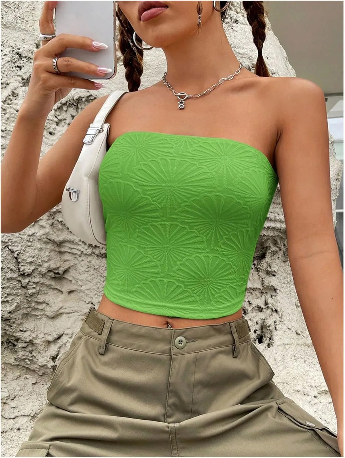 SOLY HUX Women's Y2k Tube Crop Top Strapless Sleeveless Bandeau Tops