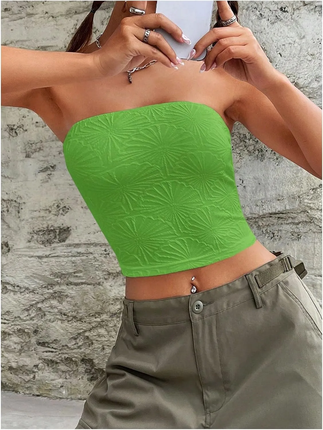 SOLY HUX Women's Y2k Tube Crop Top Strapless Sleeveless Bandeau Tops