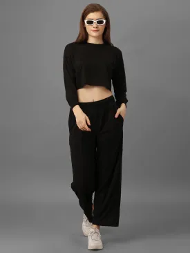 SXV Basic CO-ORDS set :Black Crop sweatshirt And Trouser Combo