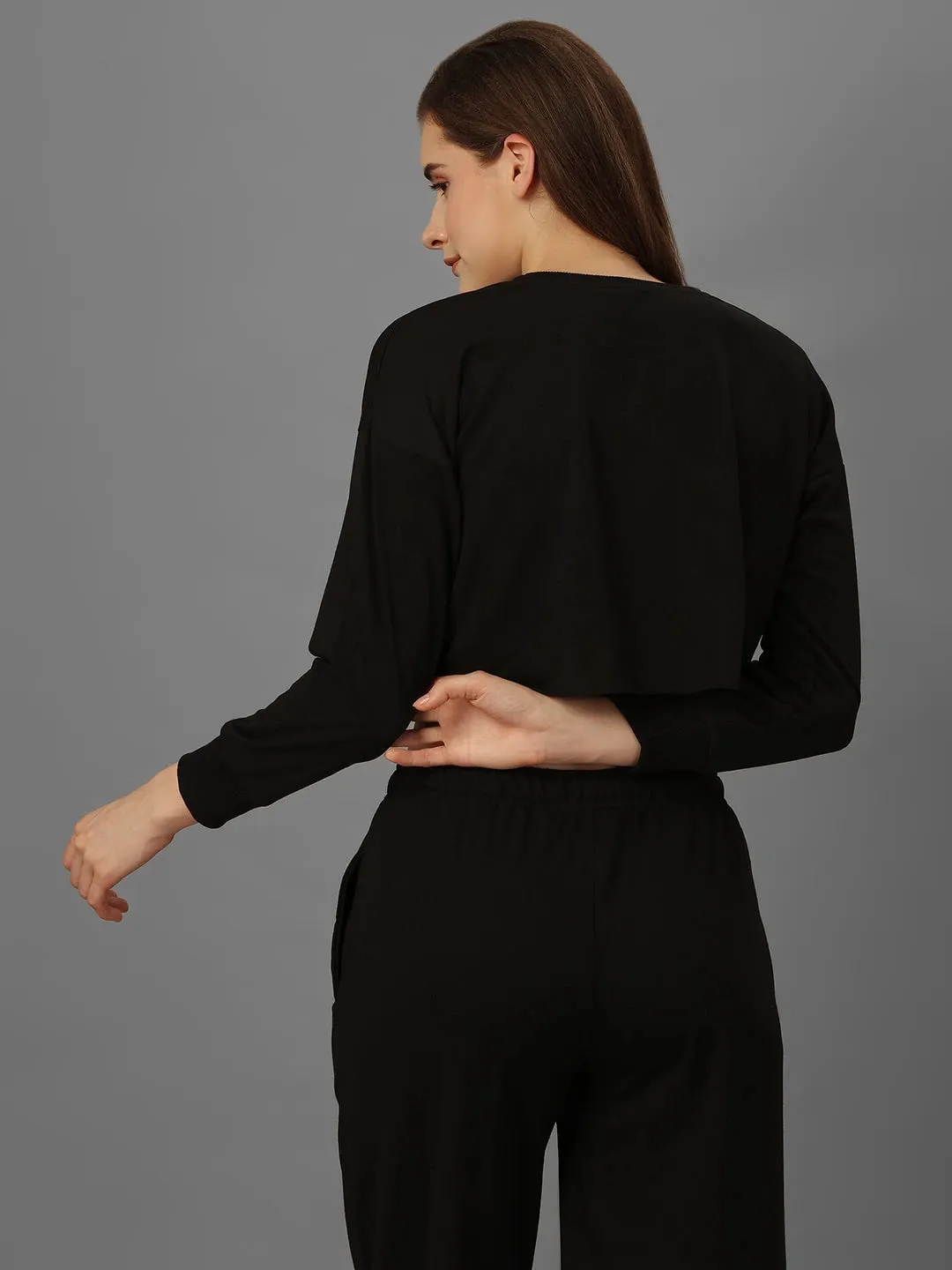 SXV Basic CO-ORDS set :Black Crop sweatshirt And Trouser Combo