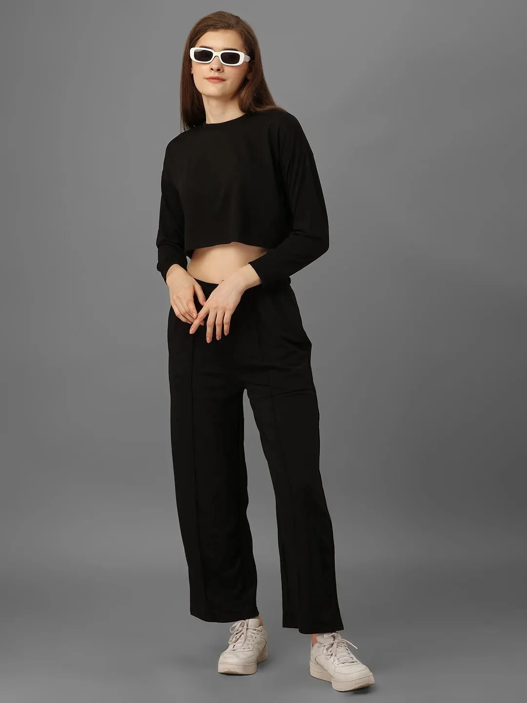 SXV Basic CO-ORDS set :Black Crop sweatshirt And Trouser Combo