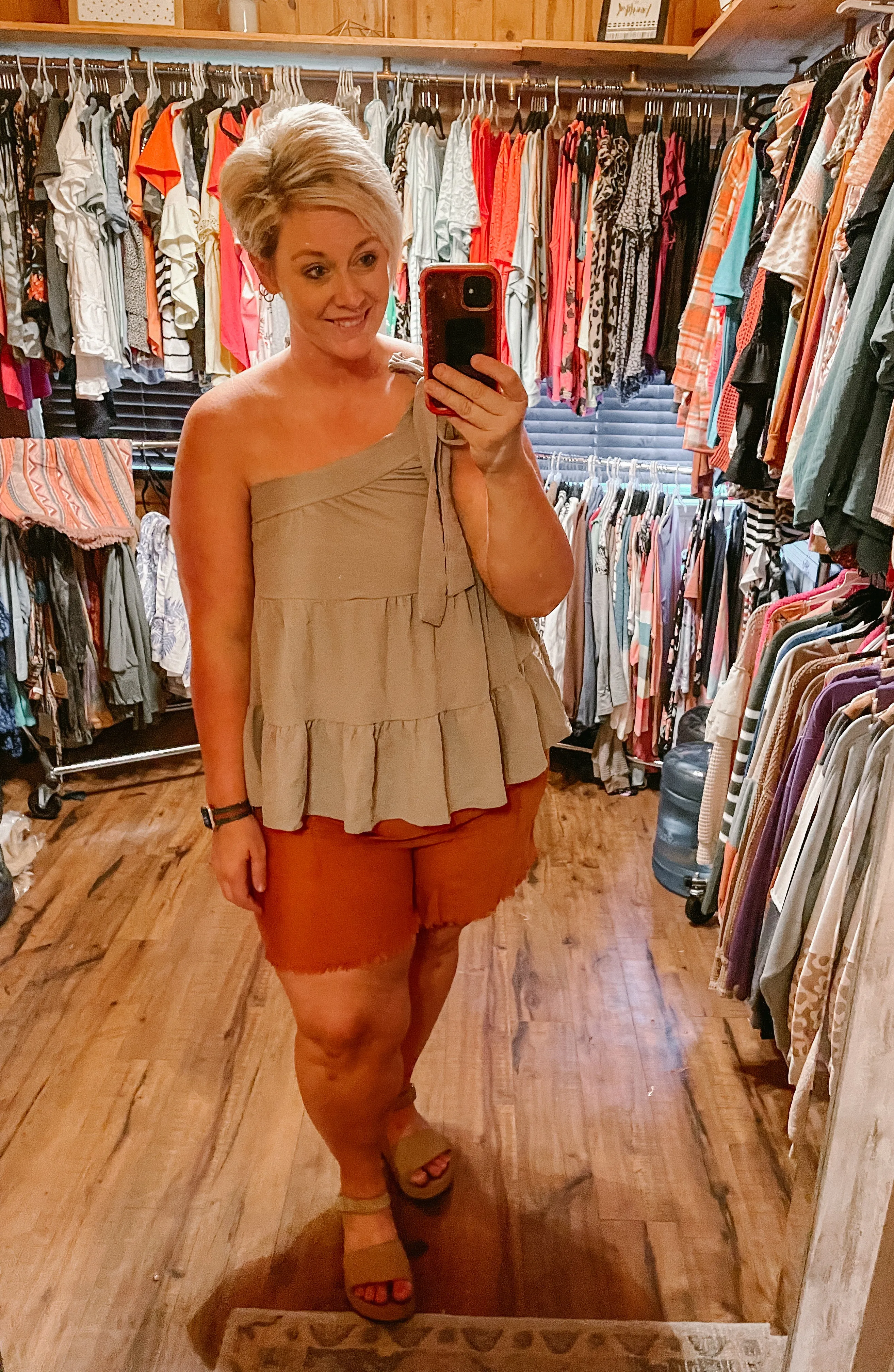Taupe One Shoulder Tiered Top