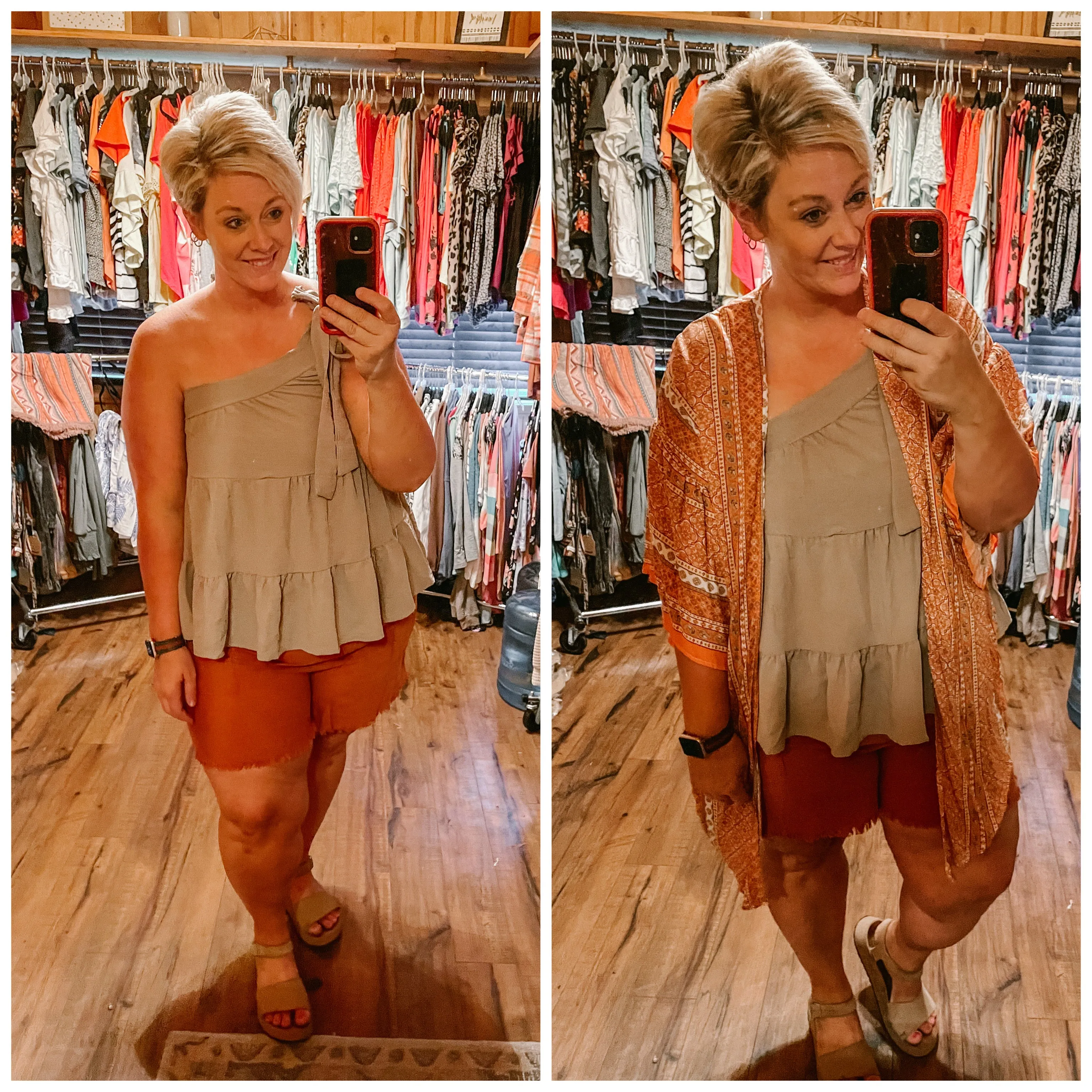 Taupe One Shoulder Tiered Top