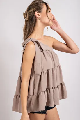 Taupe One Shoulder Tiered Top