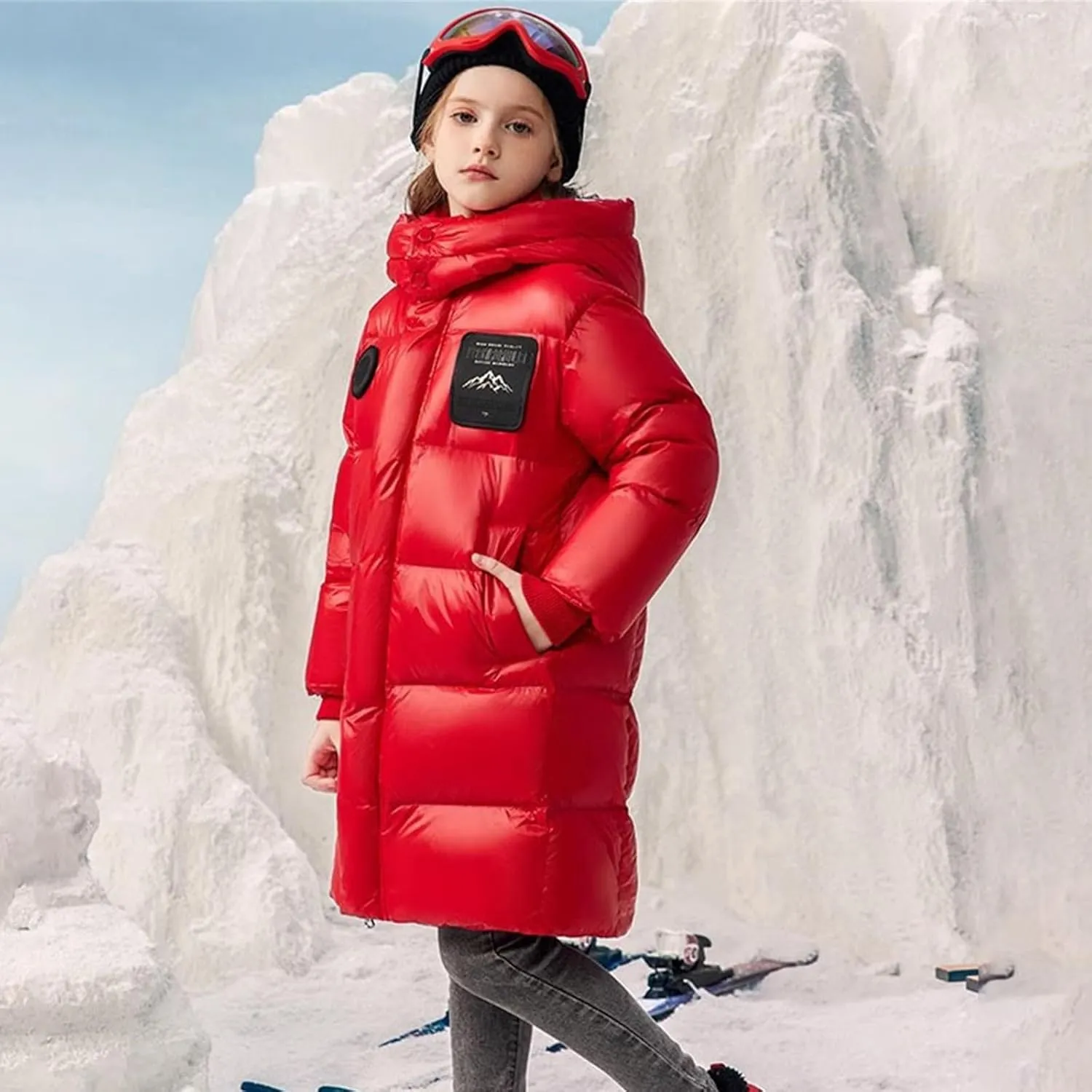 ToddlBy Boys Girls Long Puffer Down Jacket Kids Hooded Down Winter Coat Thick Warm Coat Parka Padded Jacket
