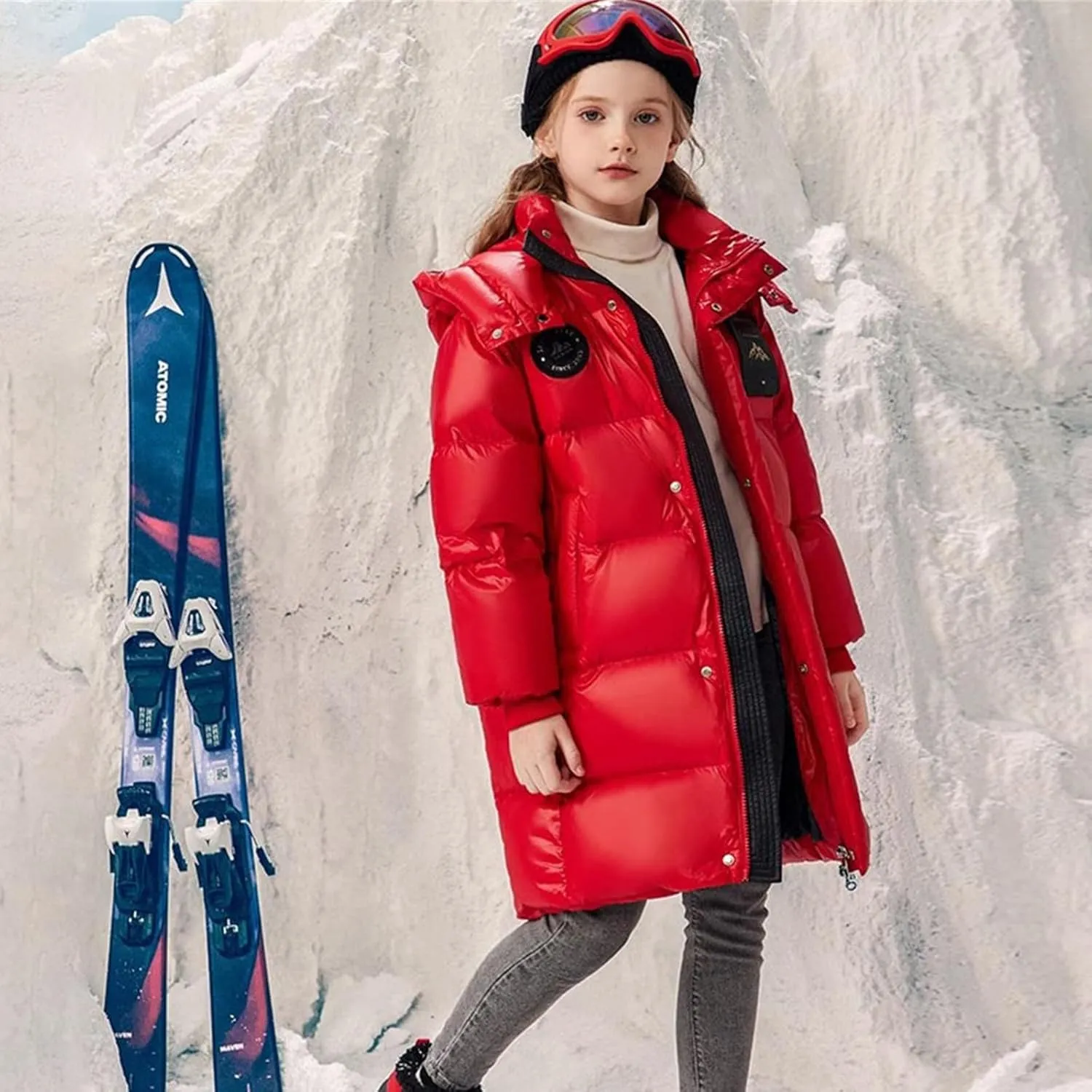 ToddlBy Boys Girls Long Puffer Down Jacket Kids Hooded Down Winter Coat Thick Warm Coat Parka Padded Jacket