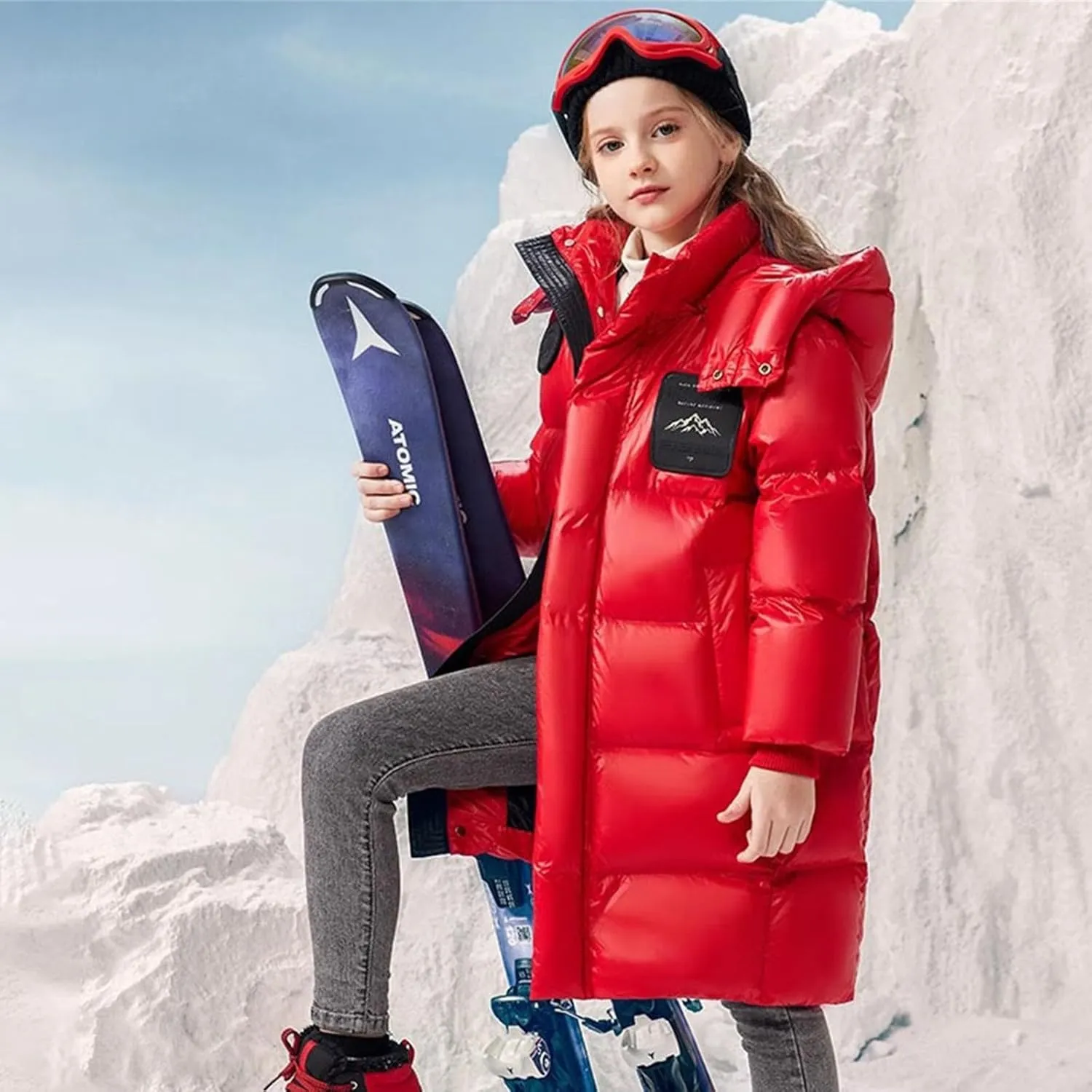 ToddlBy Boys Girls Long Puffer Down Jacket Kids Hooded Down Winter Coat Thick Warm Coat Parka Padded Jacket
