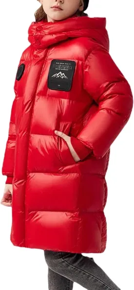 ToddlBy Boys Girls Long Puffer Down Jacket Kids Hooded Down Winter Coat Thick Warm Coat Parka Padded Jacket