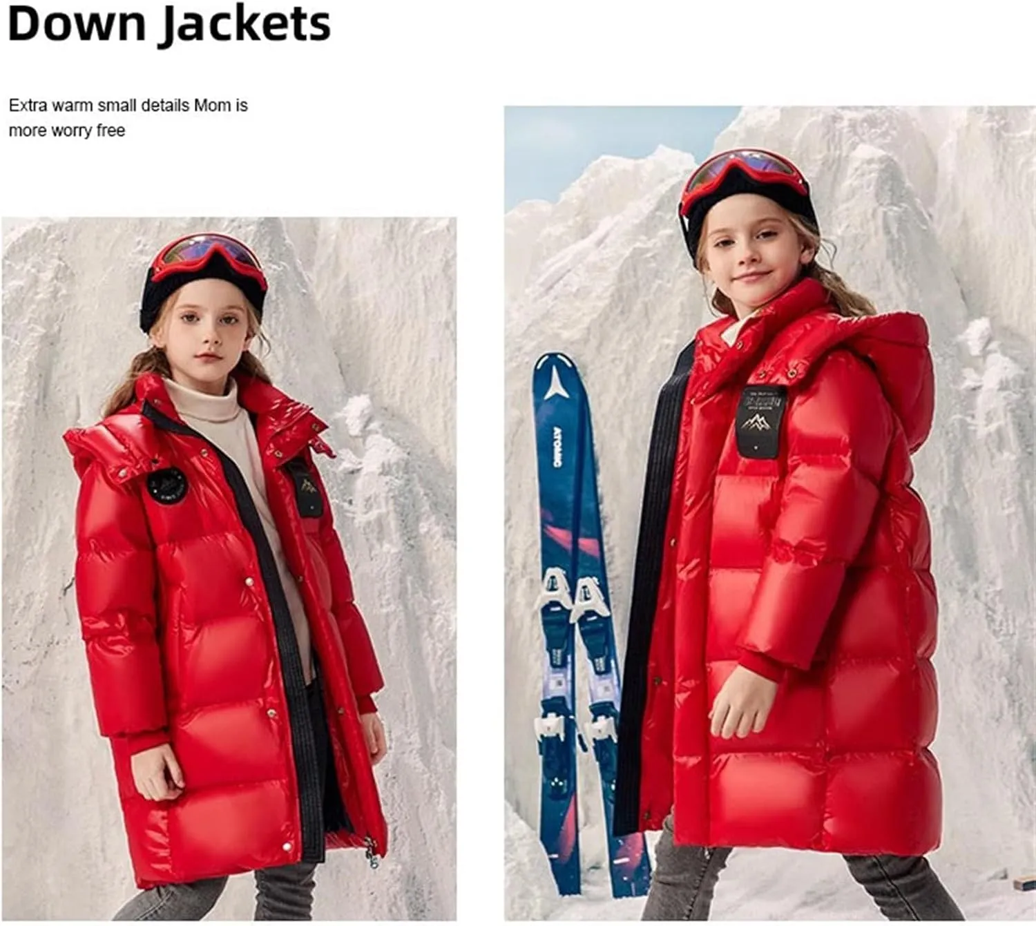 ToddlBy Boys Girls Long Puffer Down Jacket Kids Hooded Down Winter Coat Thick Warm Coat Parka Padded Jacket