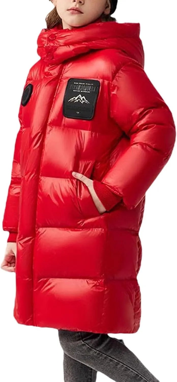 ToddlBy Boys Girls Long Puffer Down Jacket Kids Hooded Down Winter Coat Thick Warm Coat Parka Padded Jacket