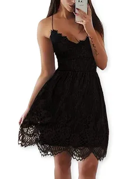 V-Neck Spaghetti Straps Lace Backless Party Club Beach Mini Dresses