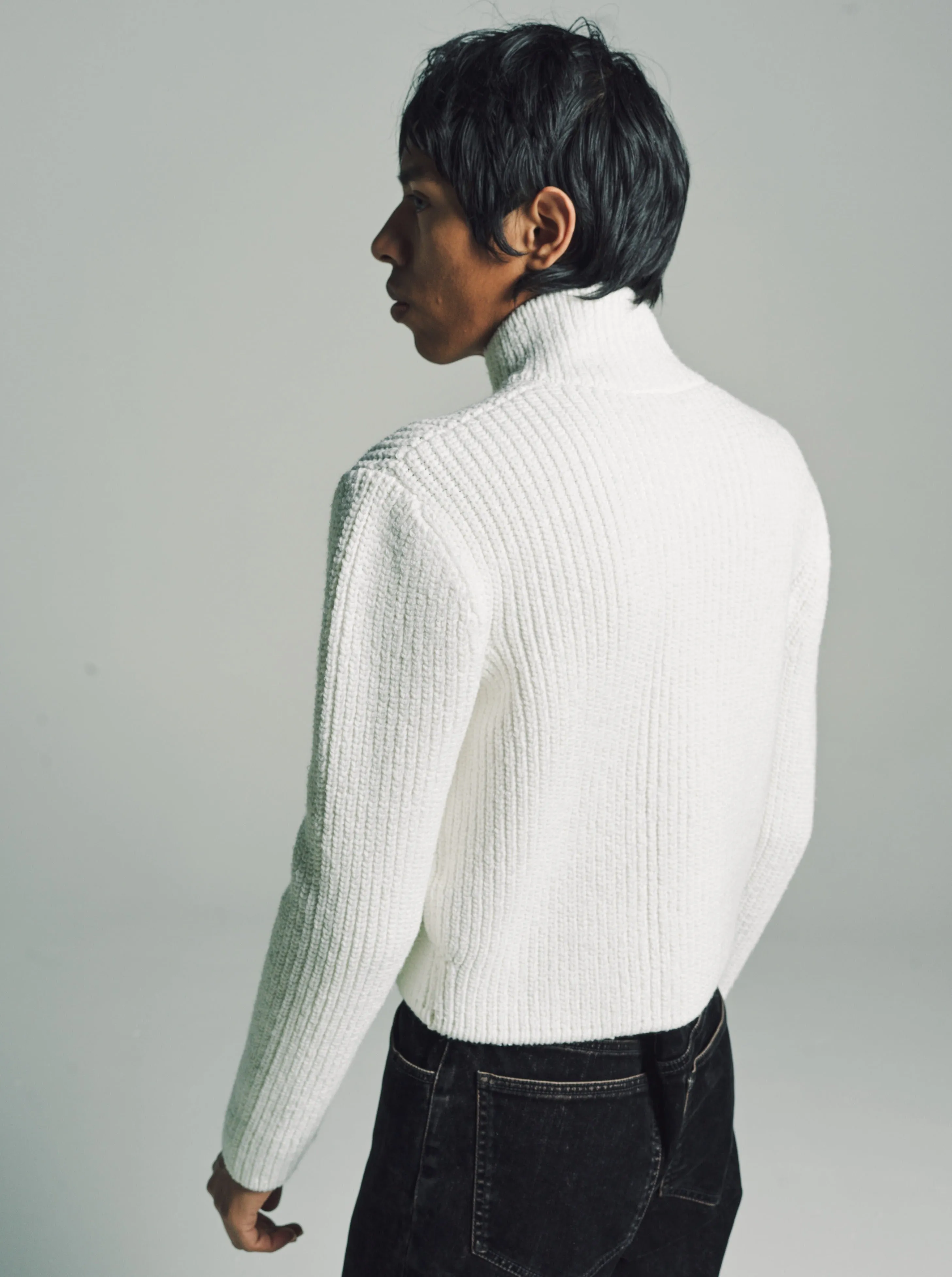 White Wool Blend High Neck Sweater