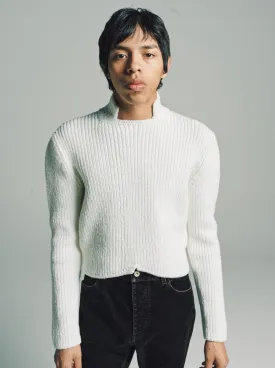 White Wool Blend High Neck Sweater
