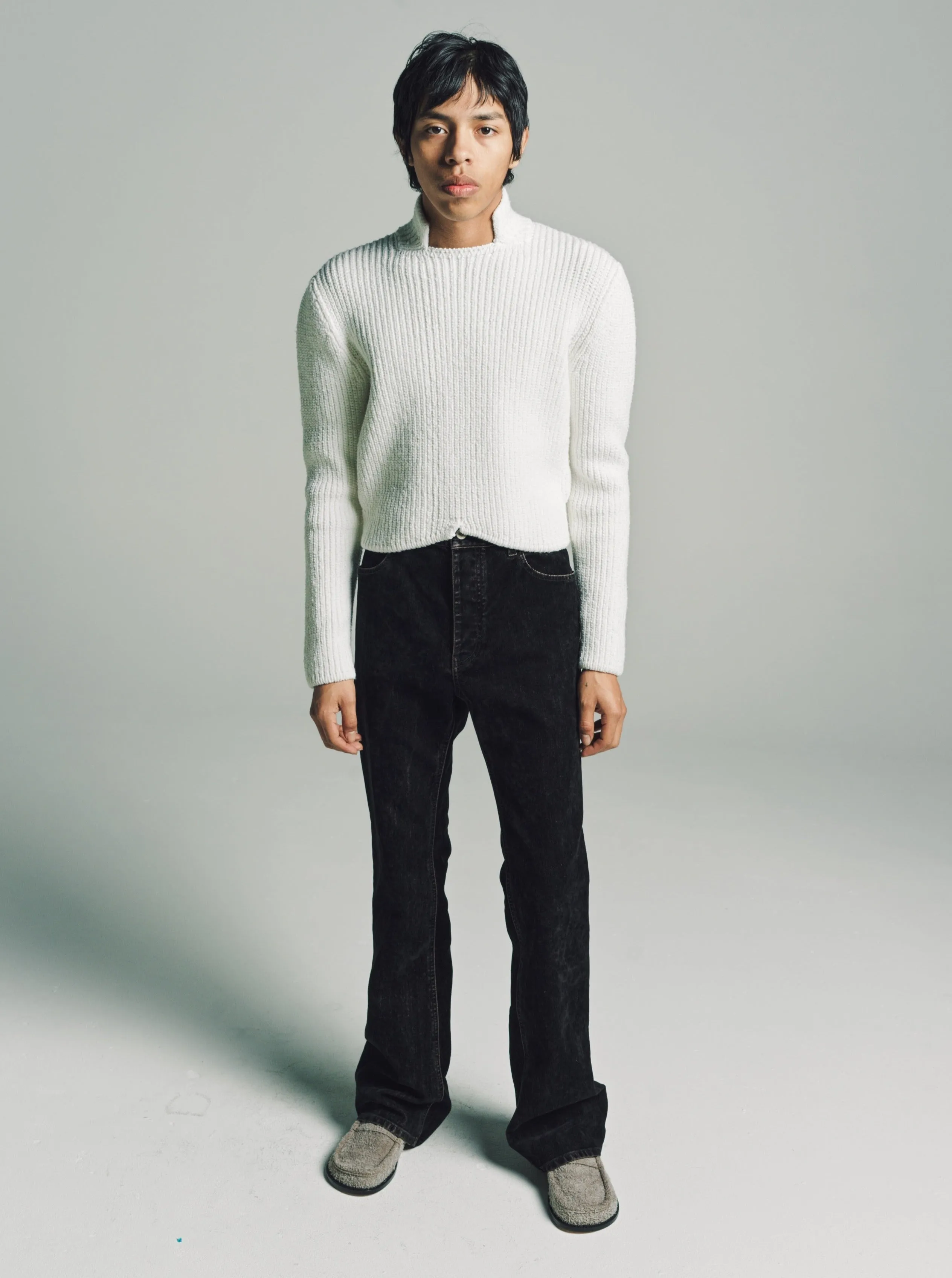 White Wool Blend High Neck Sweater