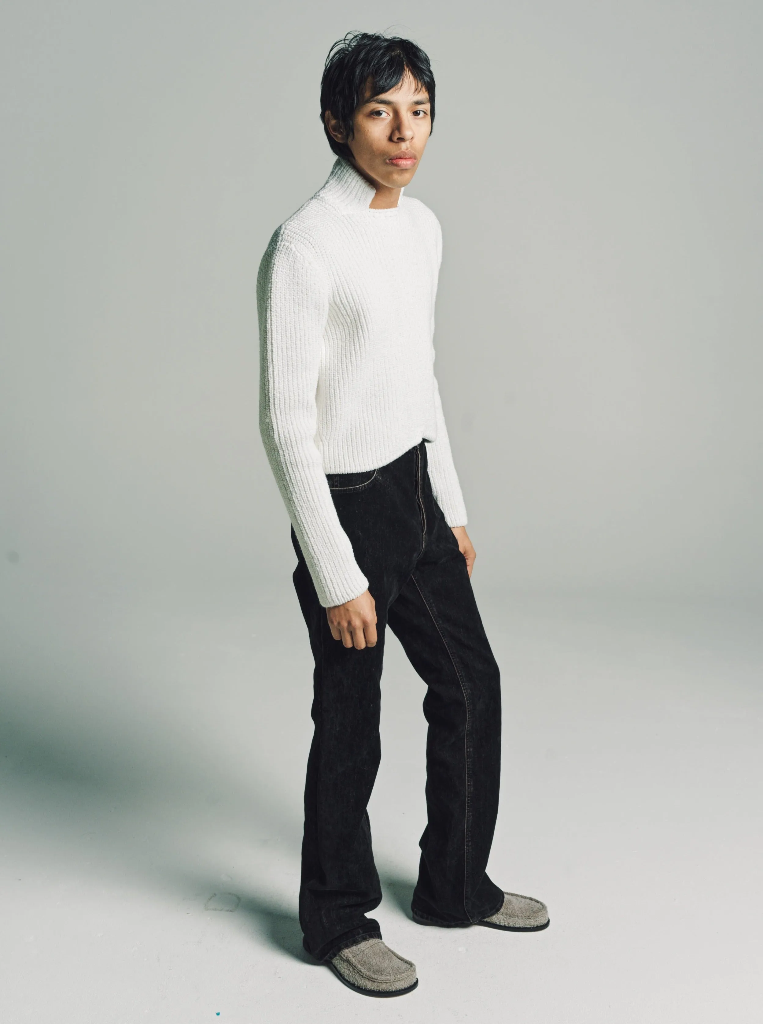 White Wool Blend High Neck Sweater