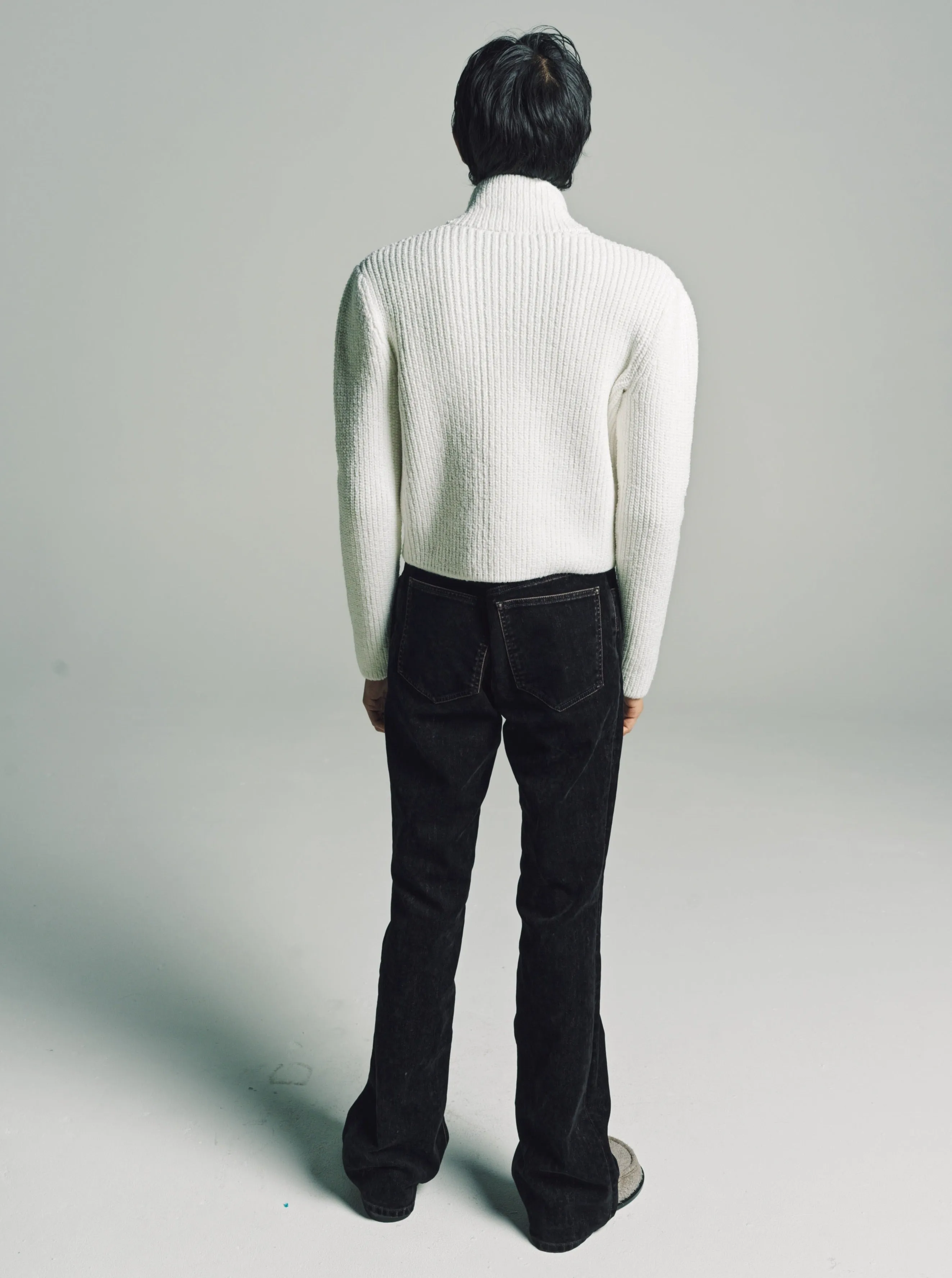 White Wool Blend High Neck Sweater