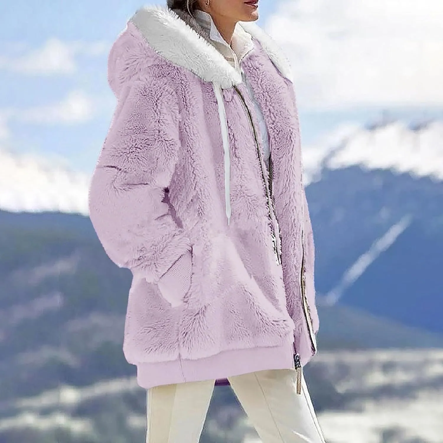 Winter Coats for Women 2024 Casual Fleece Jacket Warm Soft Outdoor Sherpa Lined Thick Coats Outwear with Pockets