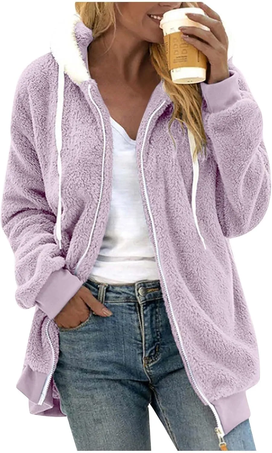 Winter Coats for Women 2024 Casual Fleece Jacket Warm Soft Outdoor Sherpa Lined Thick Coats Outwear with Pockets