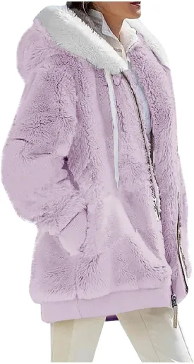 Winter Coats for Women 2024 Casual Fleece Jacket Warm Soft Outdoor Sherpa Lined Thick Coats Outwear with Pockets