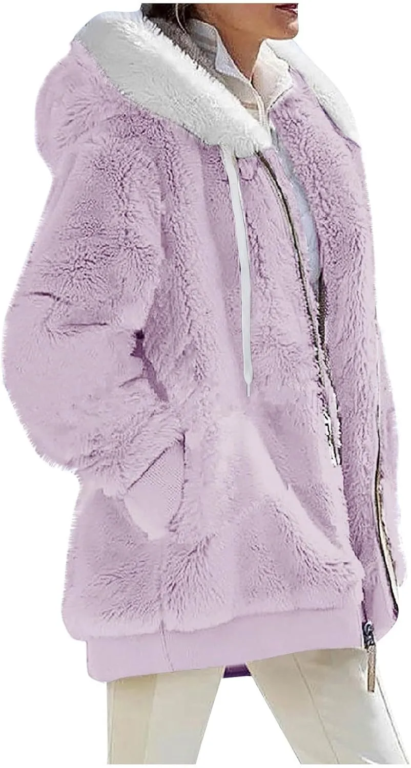 Winter Coats for Women 2024 Casual Fleece Jacket Warm Soft Outdoor Sherpa Lined Thick Coats Outwear with Pockets