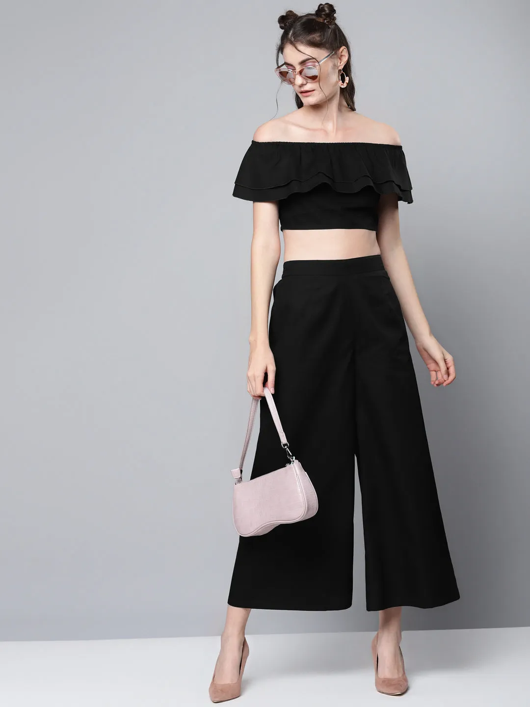 Women Black Poplin Bardot Crop Top