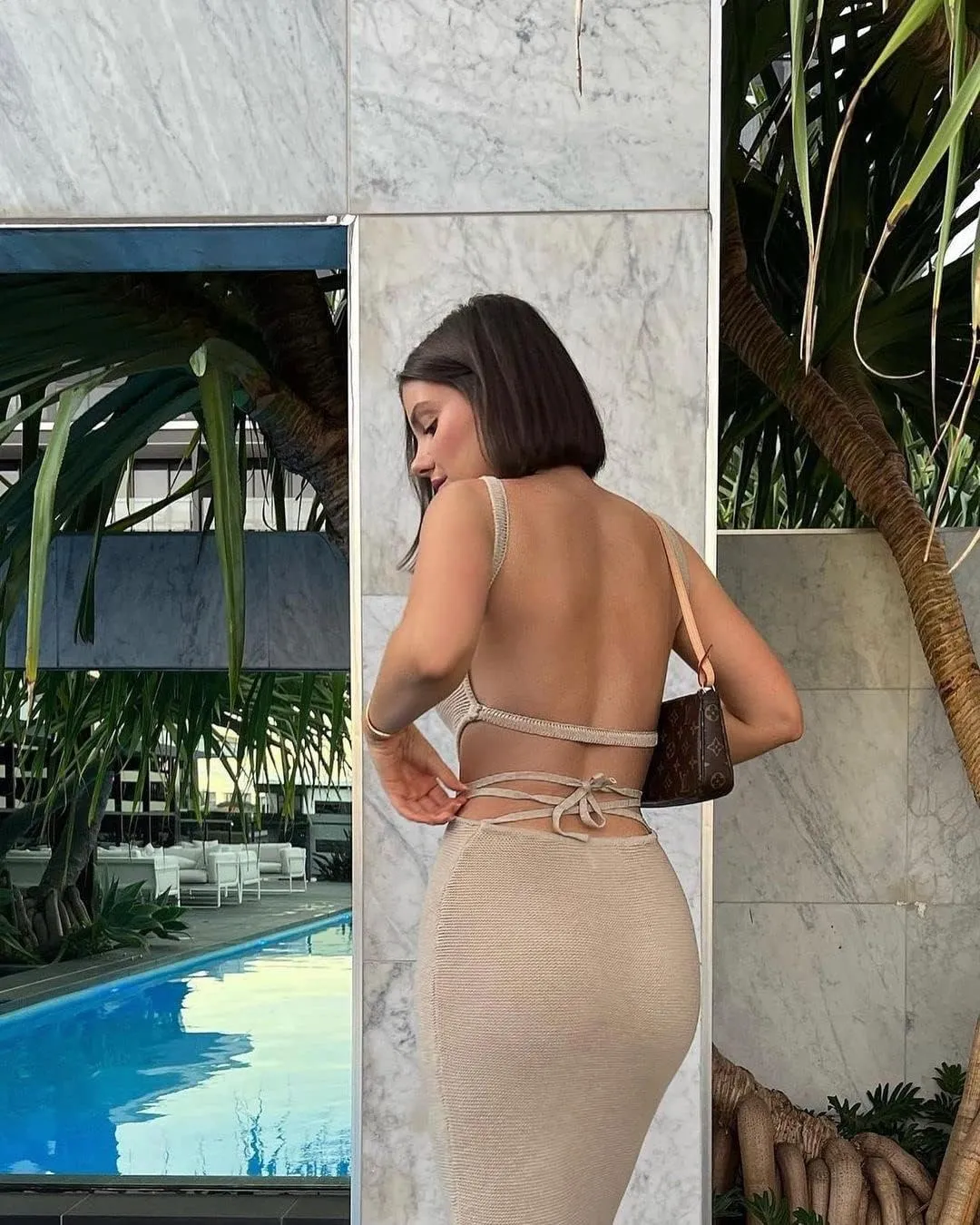 Women Sexy Backless Knit Bodycon Midi Dress