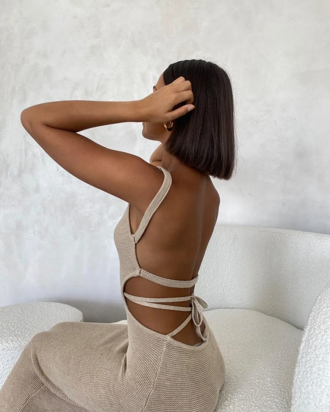 Women Sexy Backless Knit Bodycon Midi Dress