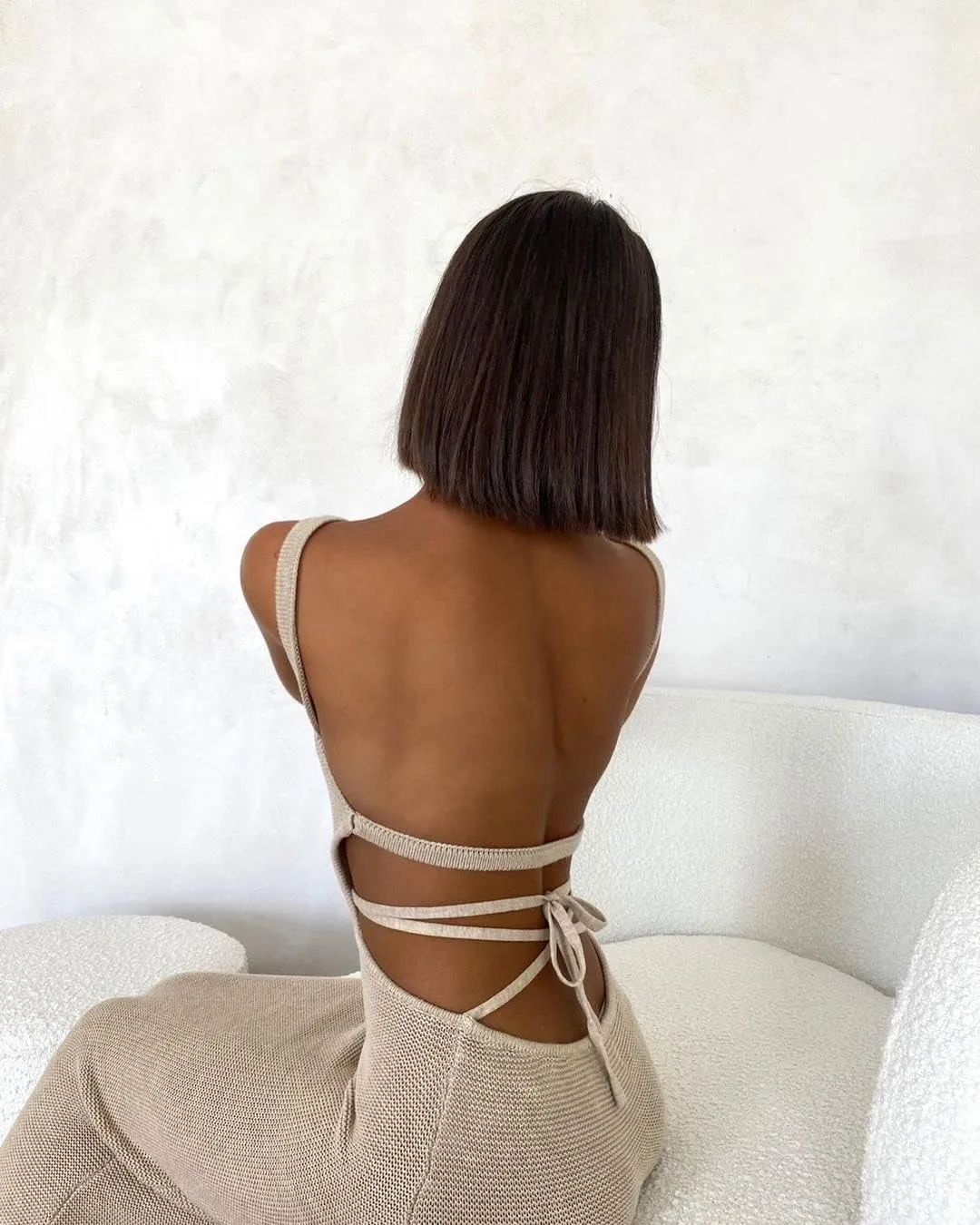 Women Sexy Backless Knit Bodycon Midi Dress