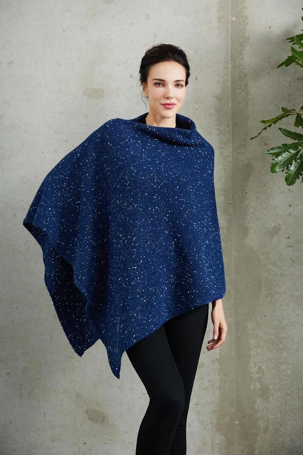 Women's Heaps Collar Bohemian Poncho Sweater Knitted Cape Irregular Hem Wrap Pullover for Spring Fall Winter