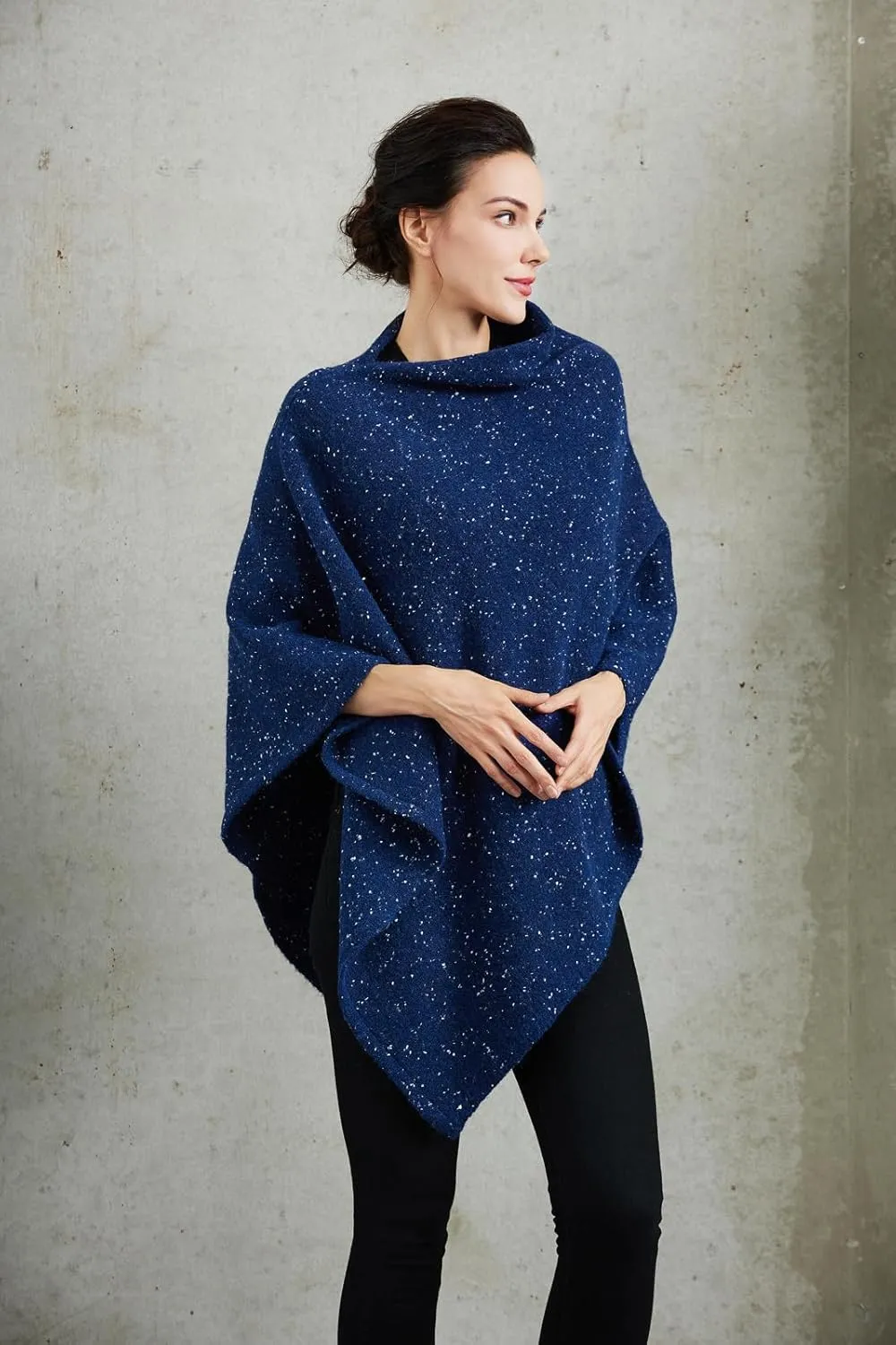 Women's Heaps Collar Bohemian Poncho Sweater Knitted Cape Irregular Hem Wrap Pullover for Spring Fall Winter