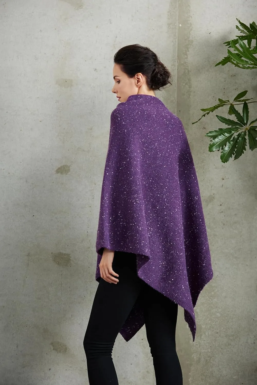 Women's Heaps Collar Bohemian Poncho Sweater Knitted Cape Irregular Hem Wrap Pullover for Spring Fall Winter