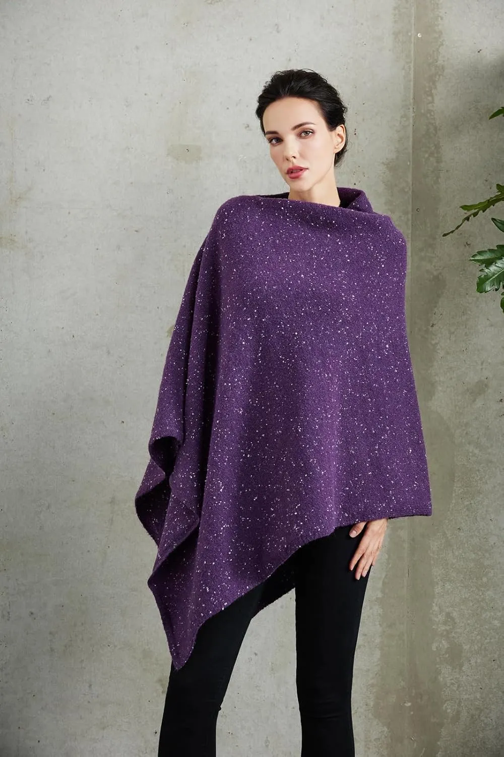 Women's Heaps Collar Bohemian Poncho Sweater Knitted Cape Irregular Hem Wrap Pullover for Spring Fall Winter