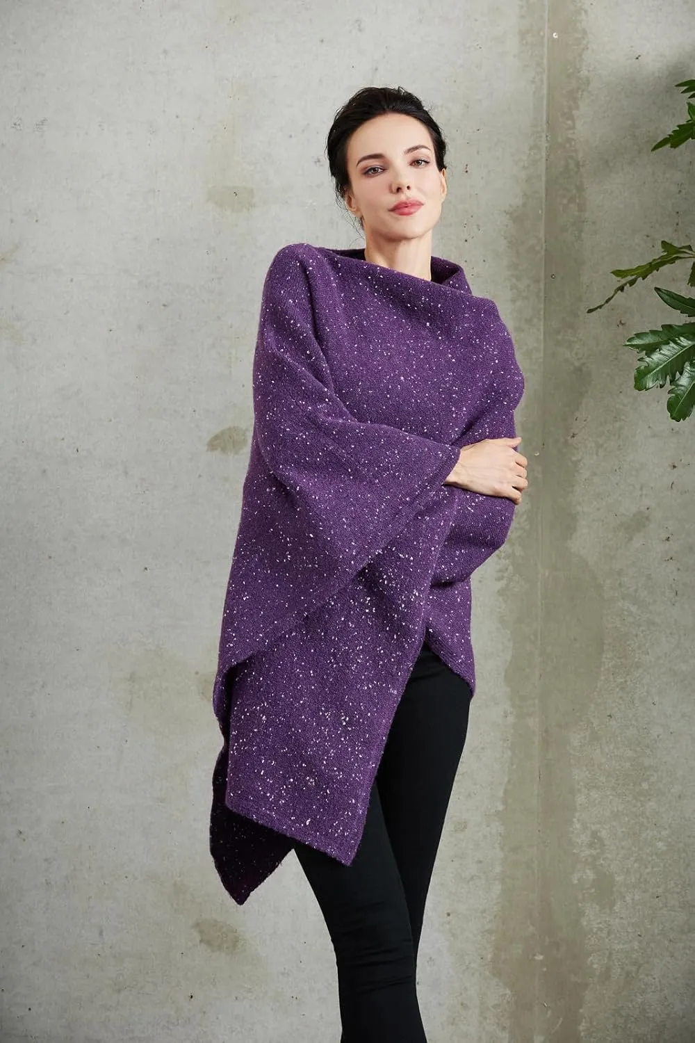 Women's Heaps Collar Bohemian Poncho Sweater Knitted Cape Irregular Hem Wrap Pullover for Spring Fall Winter