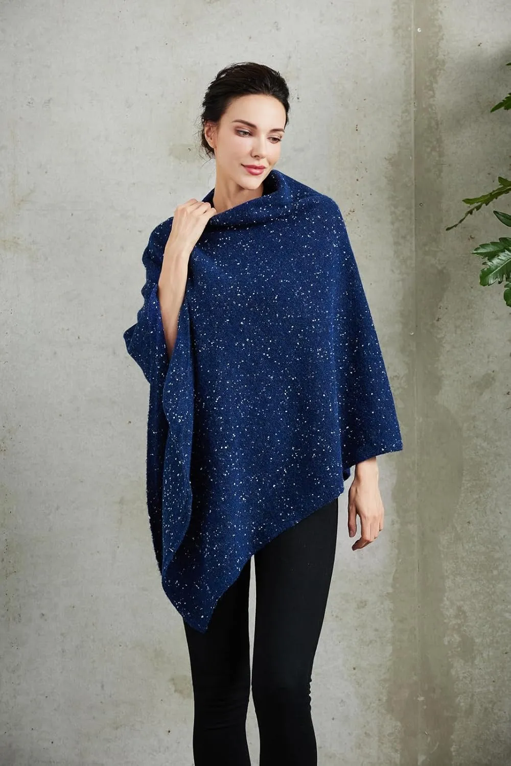 Women's Heaps Collar Bohemian Poncho Sweater Knitted Cape Irregular Hem Wrap Pullover for Spring Fall Winter
