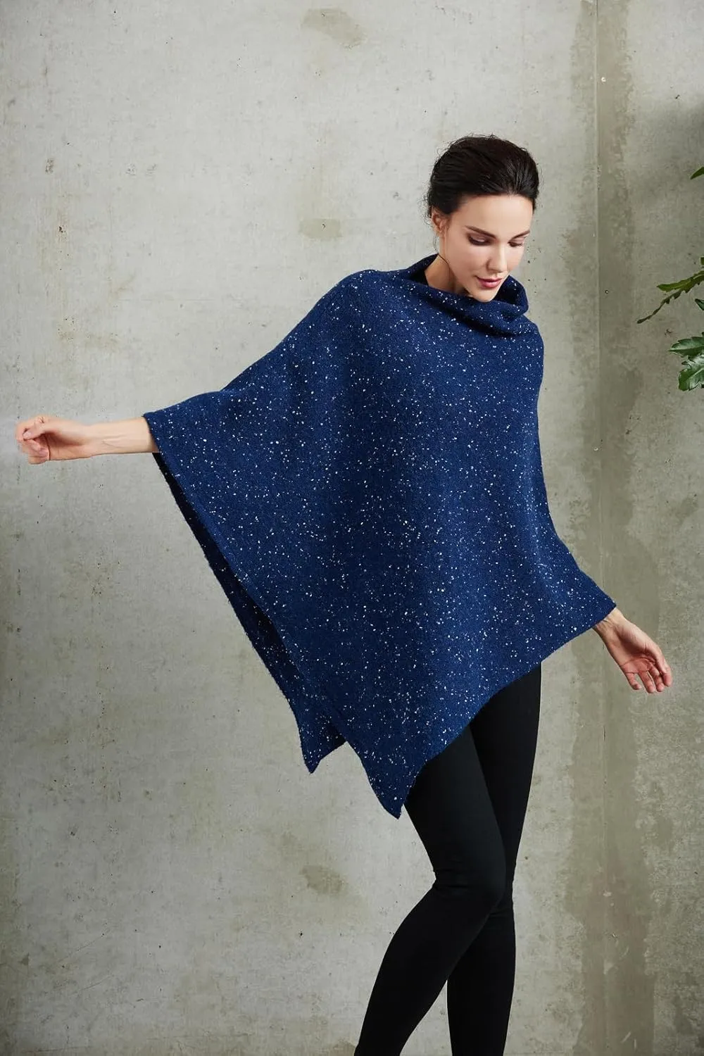 Women's Heaps Collar Bohemian Poncho Sweater Knitted Cape Irregular Hem Wrap Pullover for Spring Fall Winter