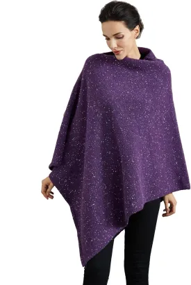 Women's Heaps Collar Bohemian Poncho Sweater Knitted Cape Irregular Hem Wrap Pullover for Spring Fall Winter