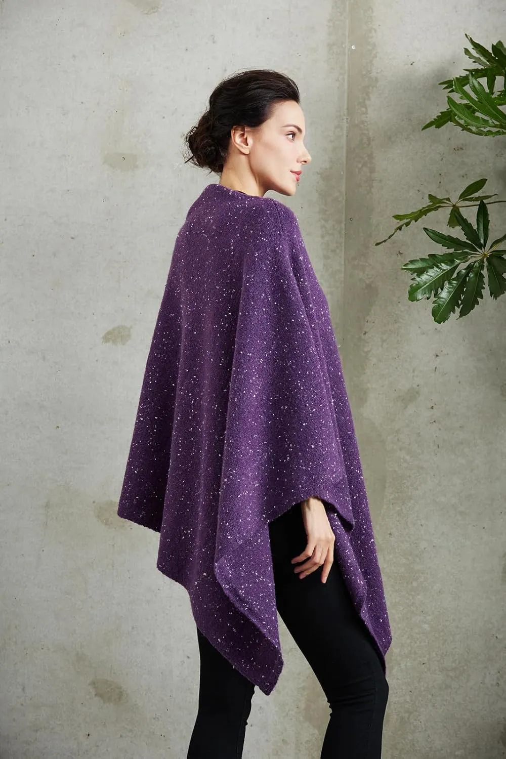 Women's Heaps Collar Bohemian Poncho Sweater Knitted Cape Irregular Hem Wrap Pullover for Spring Fall Winter