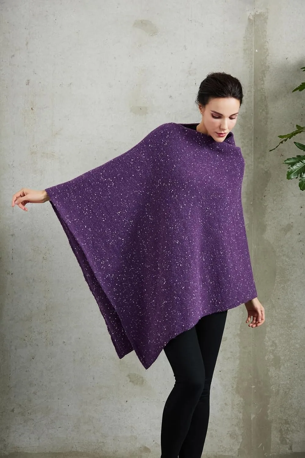 Women's Heaps Collar Bohemian Poncho Sweater Knitted Cape Irregular Hem Wrap Pullover for Spring Fall Winter