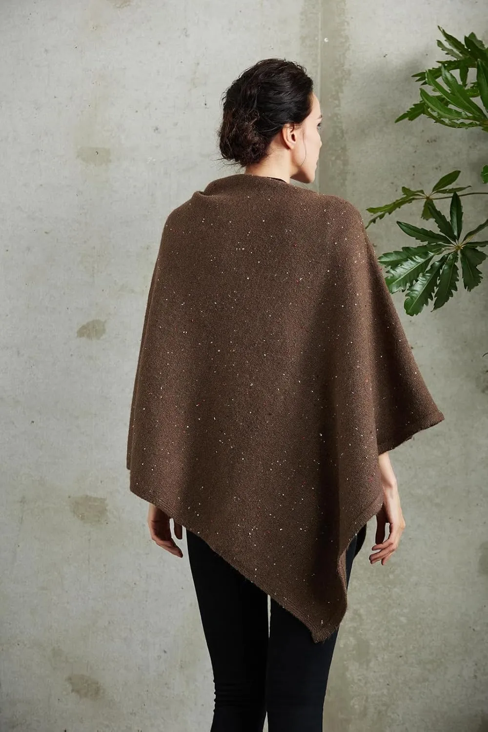 Women's Heaps Collar Bohemian Poncho Sweater Knitted Cape Irregular Hem Wrap Pullover for Spring Fall Winter