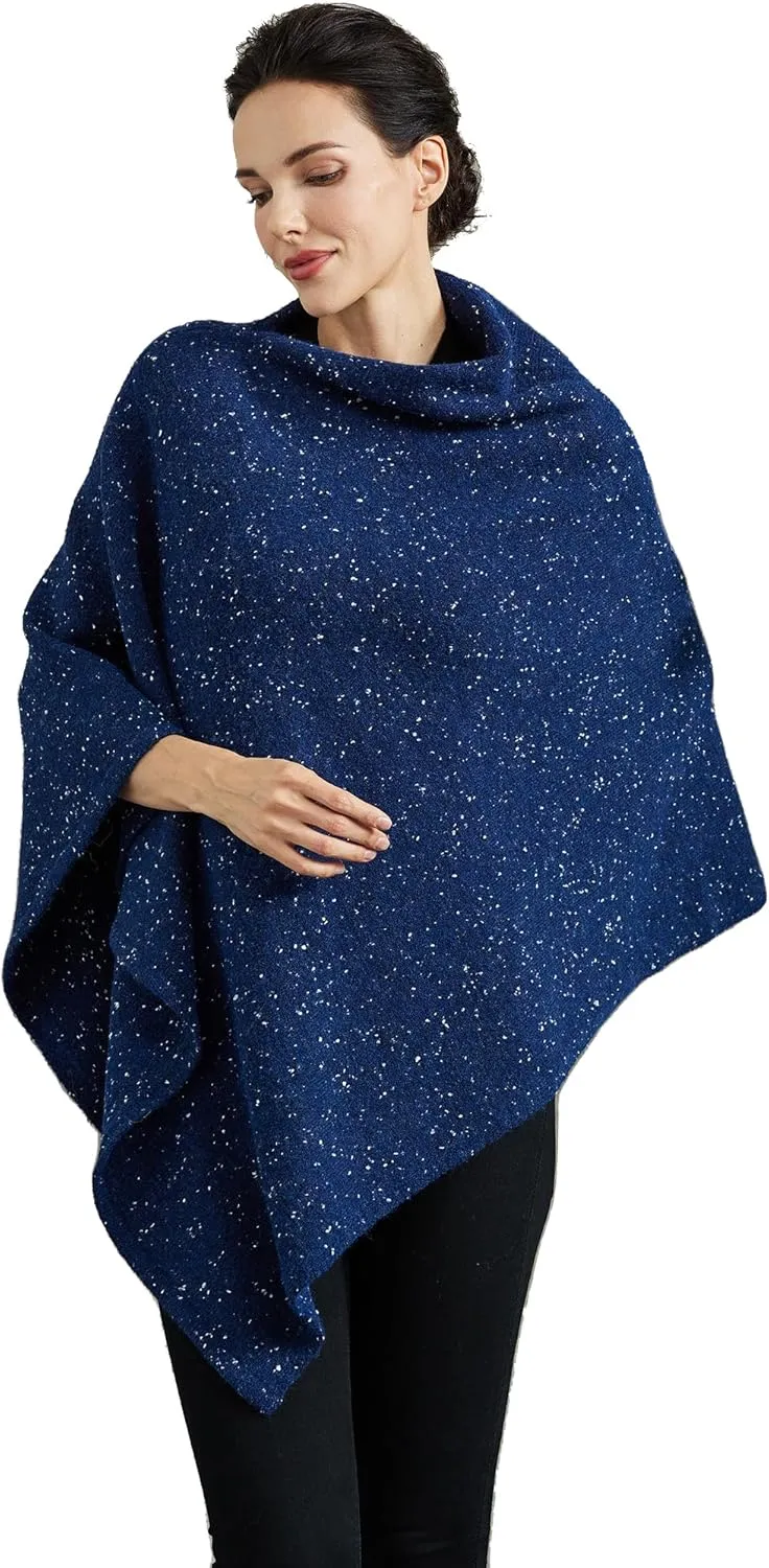 Women's Heaps Collar Bohemian Poncho Sweater Knitted Cape Irregular Hem Wrap Pullover for Spring Fall Winter