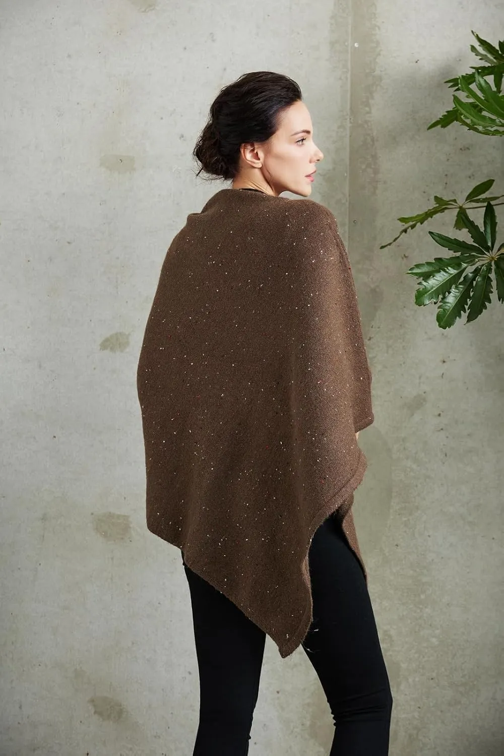 Women's Heaps Collar Bohemian Poncho Sweater Knitted Cape Irregular Hem Wrap Pullover for Spring Fall Winter