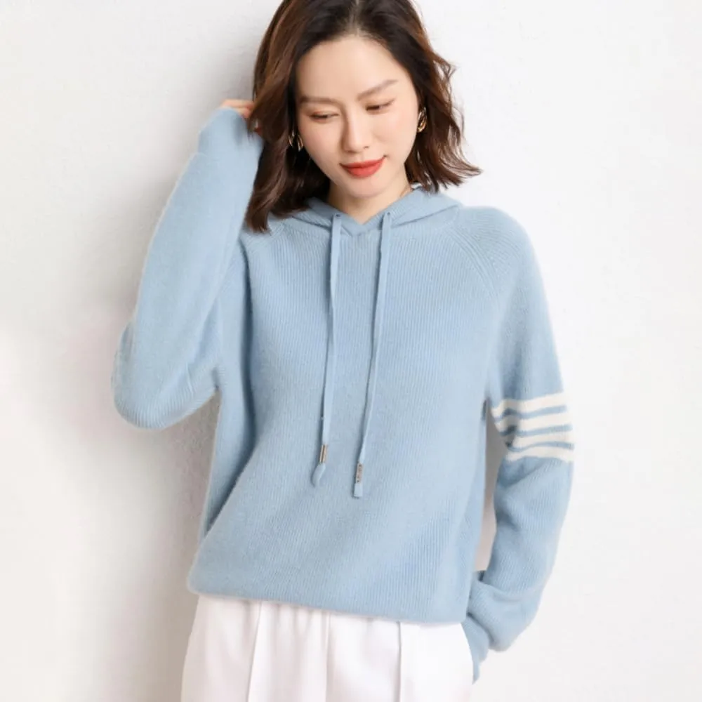 Women's Long Sleeve Hoodie Cashmere and Wool Blend Pullover Tops Sweater