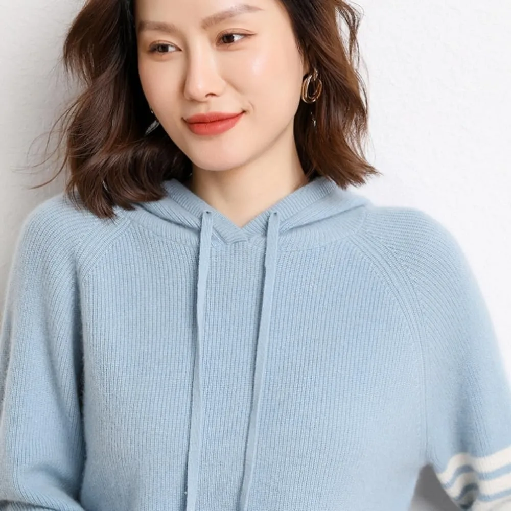 Women's Long Sleeve Hoodie Cashmere and Wool Blend Pullover Tops Sweater