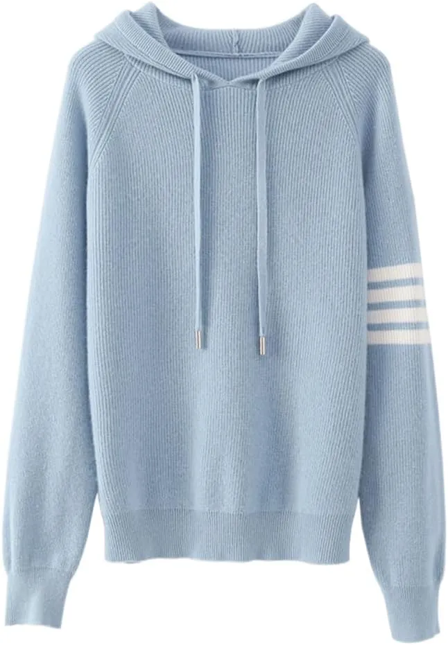 Women's Long Sleeve Hoodie Cashmere and Wool Blend Pullover Tops Sweater