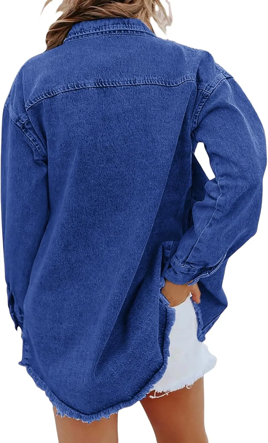 Women's Oversized Denim Jacket Lightweight Button Down Long Jean Jacket Casual Boyfriend Distresse Jacket Coats
