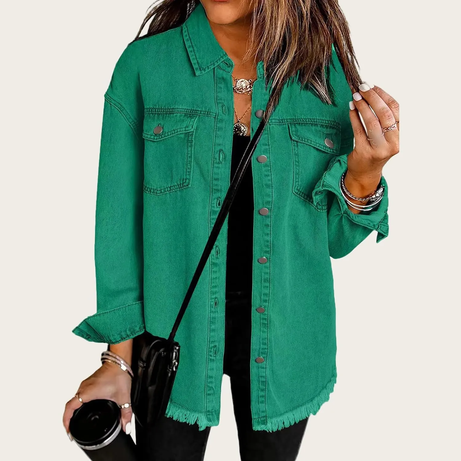 Women's Oversized Denim Jacket Lightweight Button Down Long Jean Jacket Casual Boyfriend Distresse Jacket Coats